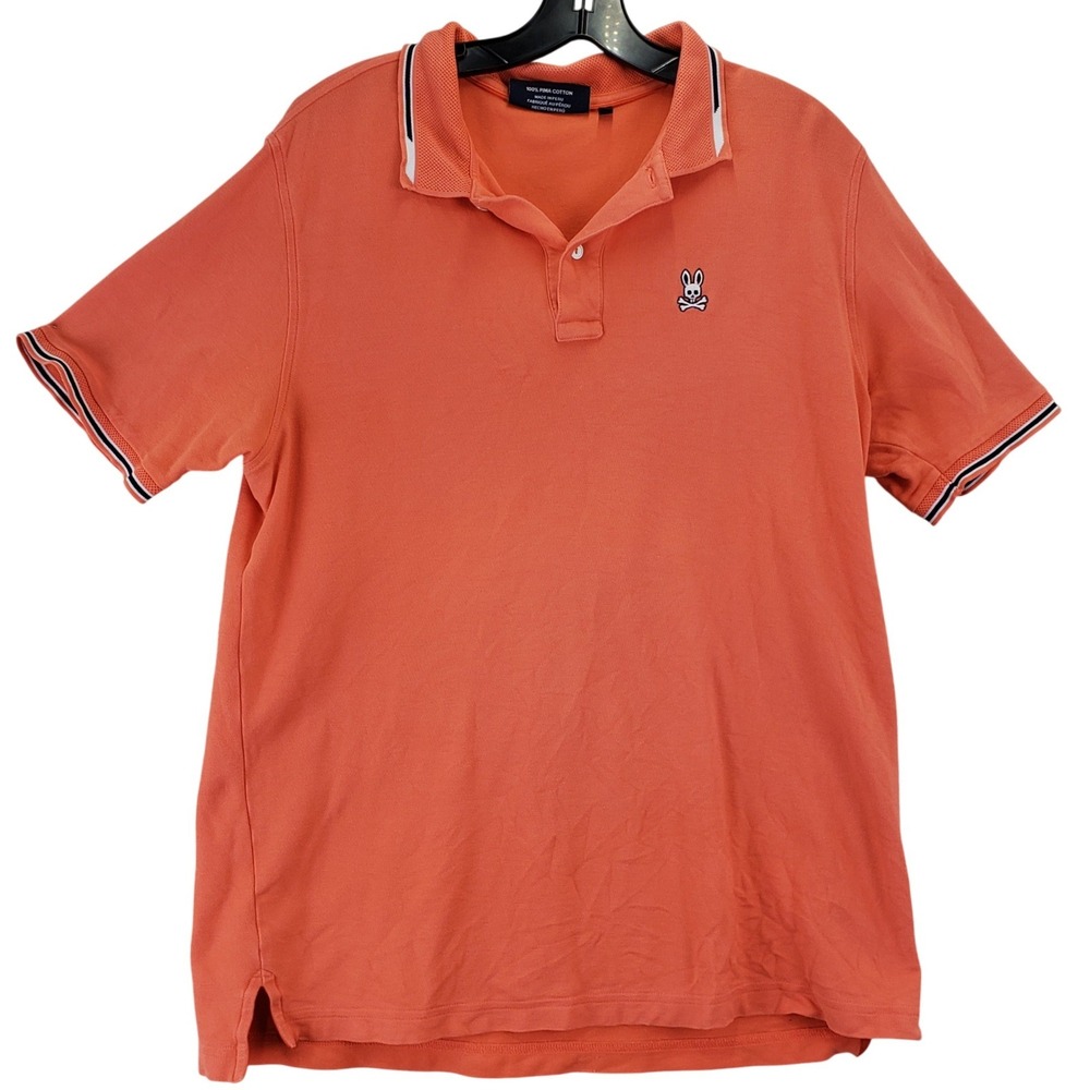 Psycho Bunny Polo Shirt Mens M Orange Pima Cotton Tipped Preppy Golf Designer